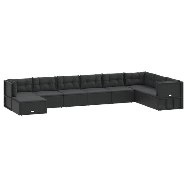 vidaXL 9 pcs conjunto lounge de jardim c/ almofad&otilde;es vime PE preto