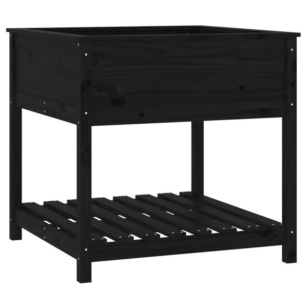 vidaXL Vaso/floreira com prateleira 82,5x82,5x81 cm pinho maciço preto