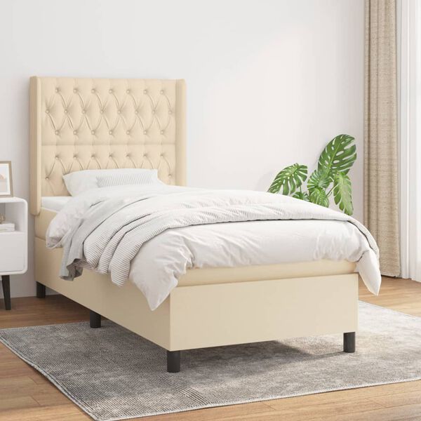 vidaXL Cama com molas/colch&atilde;o 90x190 cm tecido cor creme