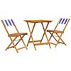 vidaXL 3pcs conjunto bistr&ocirc; tecido/madeira maci&ccedil;a padr&atilde;o azul e branco