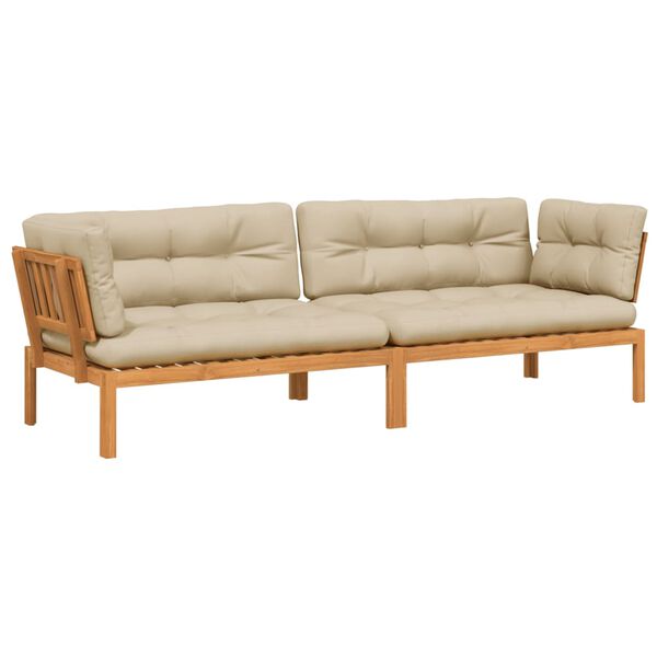 vidaXL Sof&aacute;s canto paletes p/ jardim 2 pcs c/ almofad&otilde;es ac&aacute;cia maci&ccedil;a