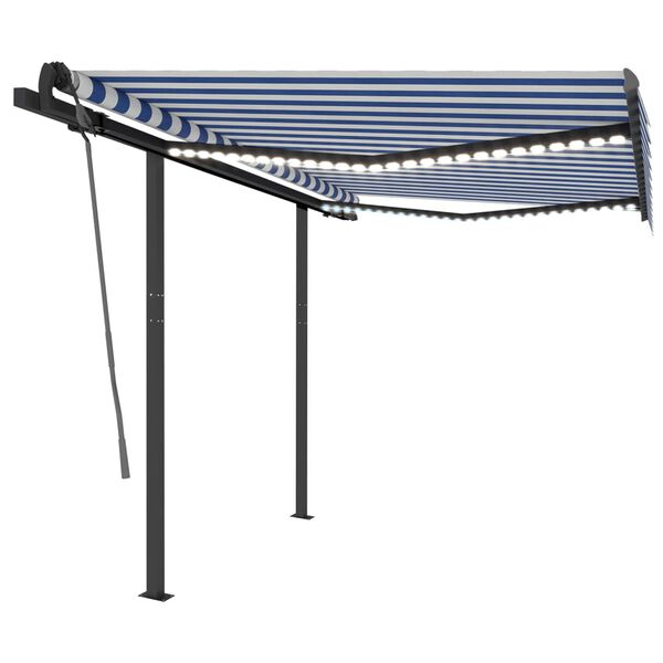 vidaXL Toldo autom&aacute;tico c/ LED e sensor de vento 3x2,5 m azul e branco