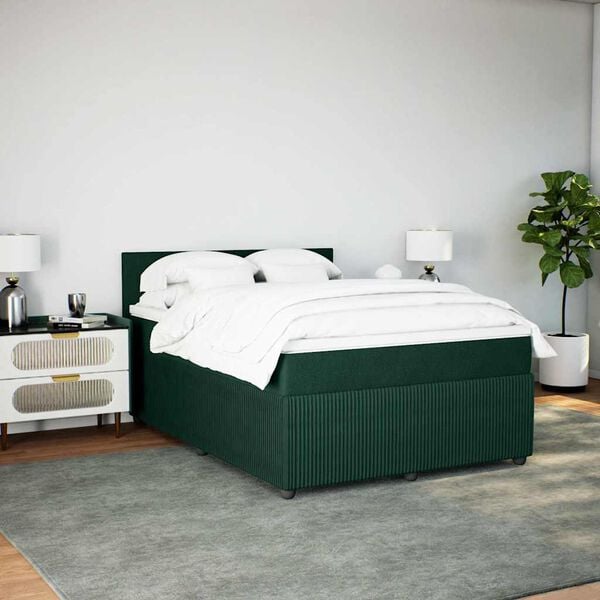 vidaXL Cama com molas/colch&atilde;o 160x200 cm veludo verde-escuro