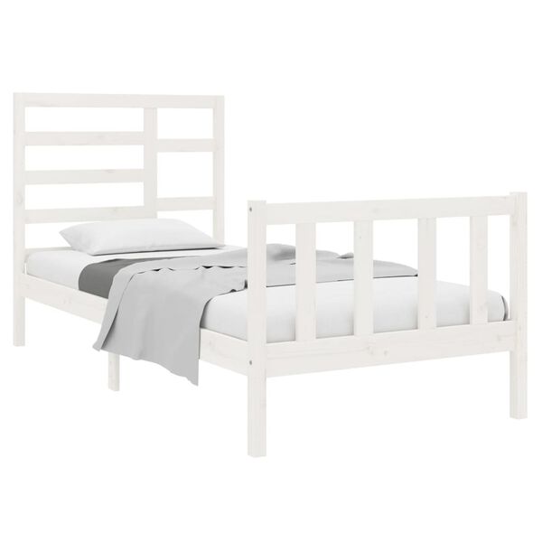 vidaXL Estrutura cama pequena solteiro 75x190 cm madeira maciça branco