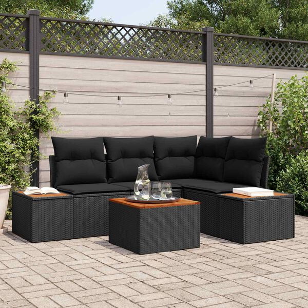 vidaXL Conjunto de Sof&aacute; de Jardim com almofada 4 pcs Preto Polirattan