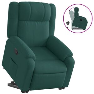 vidaXL Poltrona reclin&aacute;vel elevat&oacute;ria tecido verde-escuro