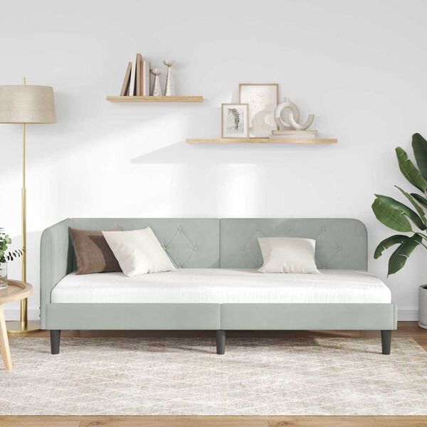 vidaXL Estrutura de Cama de Canto Cinzento-claro 80 x 200 cm Veludo