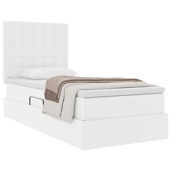 vidaXL Cama com Armazenamento Branco Puro 90 x 200 cm Couro Sint&eacute;tico