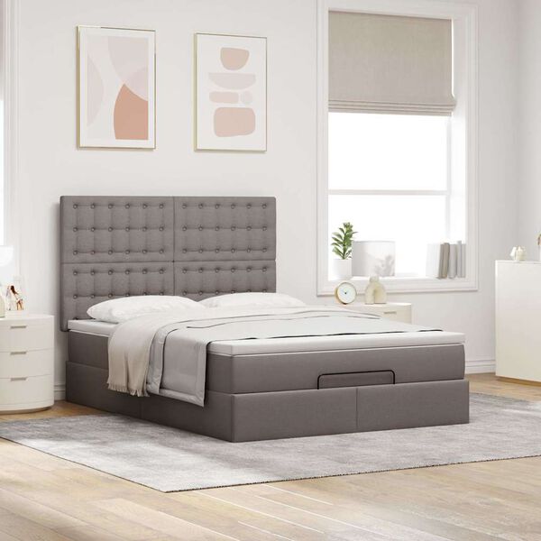 vidaXL Estrutura de cama otomana com colch&atilde;o tecido cinzento 140x190cm