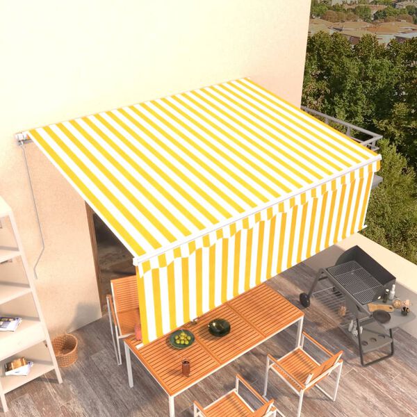 vidaXL Toldo retr&aacute;til manual com estore 4x3 m amarelo e branco