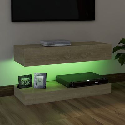 vidaXL Móvel de TV com luzes LED 90x35 cm carvalho sonoma