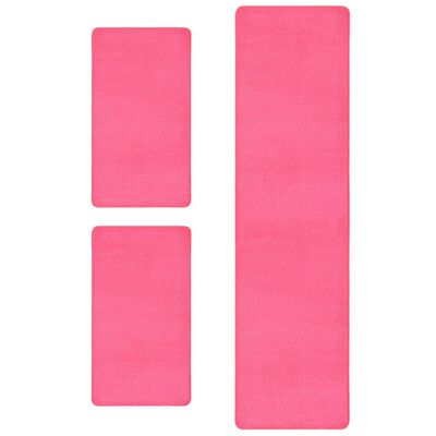vidaXL Tapetes de quarto shaggy pelo alto 3 pcs rosa