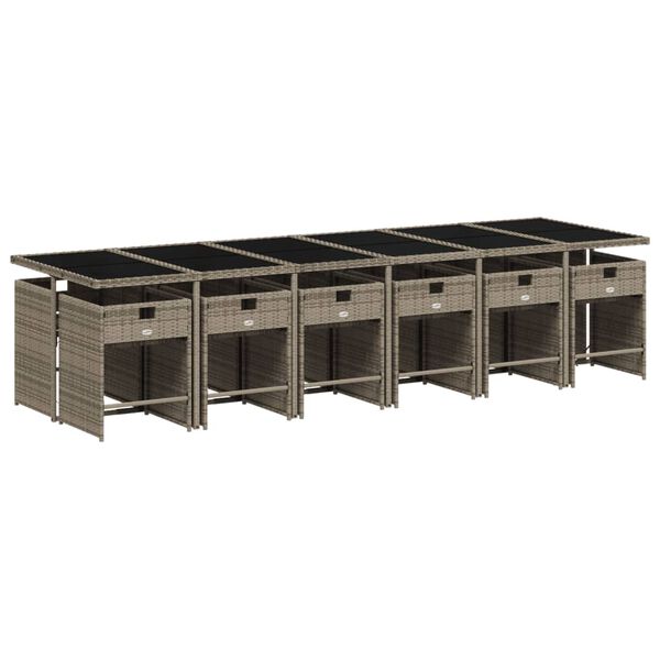 vidaXL 13 pcs conjunto jantar p/ jardim c/ almofad&otilde;es vime PE cinzento