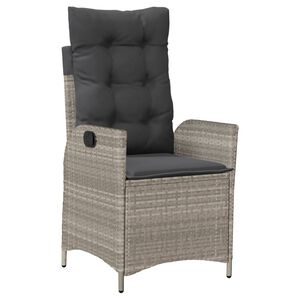 vidaXL Cadeira jardim reclin&aacute;vel com almofad&otilde;es vime PE cinzento claro