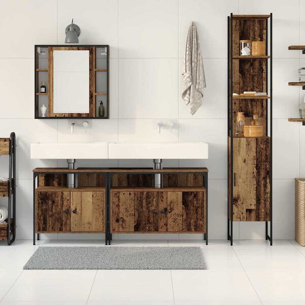 vidaXL Conjunto de M&oacute;veis para Banheiro com porta 4 pcs Madeira Antiga