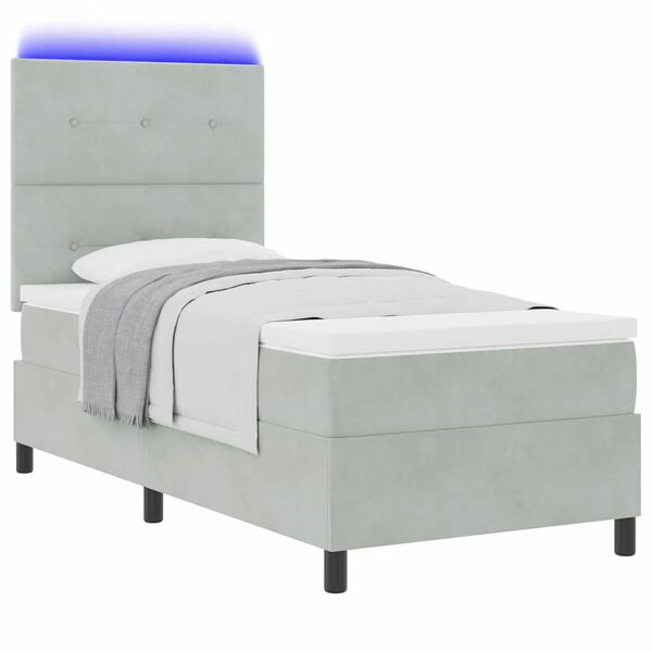 vidaXL Cama Box Spring LED Cinzento-claro 90 x 190 cm tecido