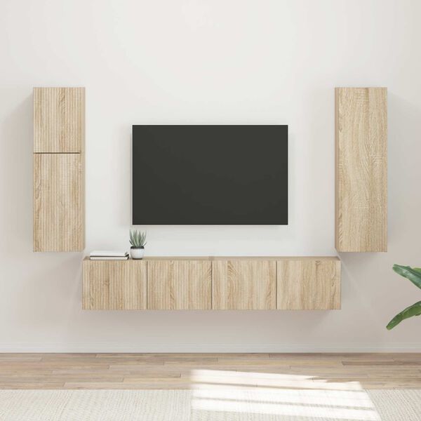 vidaXL Conjunto de m&oacute;vel de TV Montado na parede 4 pcs Carvalho Sonoma