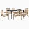vidaXL 7 pcs conjunto de jantar p/ jardim com almofad&otilde;es vime PE bege