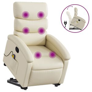 vidaXL Poltrona reclin&aacute;vel de massagens couro artificial cor creme