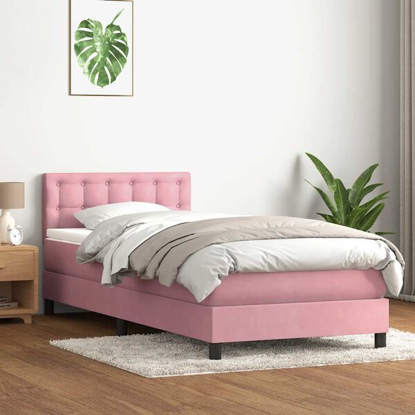 vidaXL Cama com molas/colch&atilde;o 100x210 cm veludo rosa