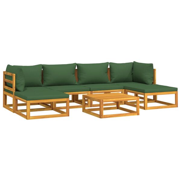 vidaXL 7 pcs conj. lounge jardim madeira c/almofad&otilde;es verdes