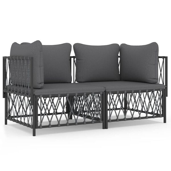 vidaXL 2 pcs conjunto lounge de jardim com almofadões aço antracite