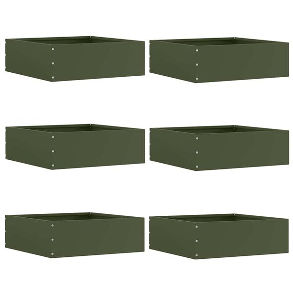 vidaXL Acabamento para Gramado 6 pcs Verde Oliva 40 x 40 x 13 cm A&ccedil;o