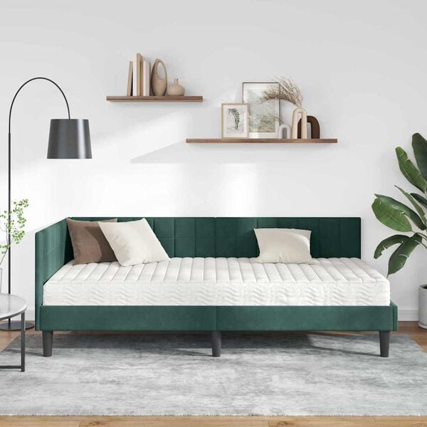 vidaXL Estrutura de Cama de Canto com Colch&atilde;o 2 pcs Verde Veludo