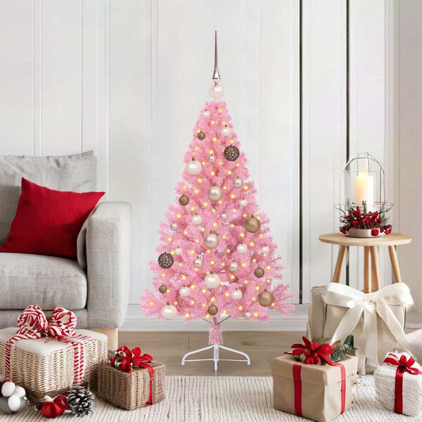 vidaXL &Aacute;rvore de Natal Artificial Pr&eacute;-iluminada Rosa 120 cm PVC