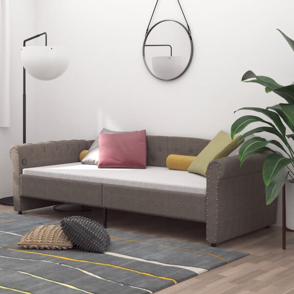 vidaXL Sof&aacute;-cama c/ sa&iacute;da USB 90x200 cm tecido cinzento-acastanhado