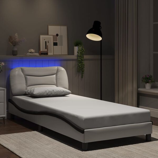 vidaXL Estrutura de cama com LED sem colch&atilde;o Hvar 90x190 cm branco/preto