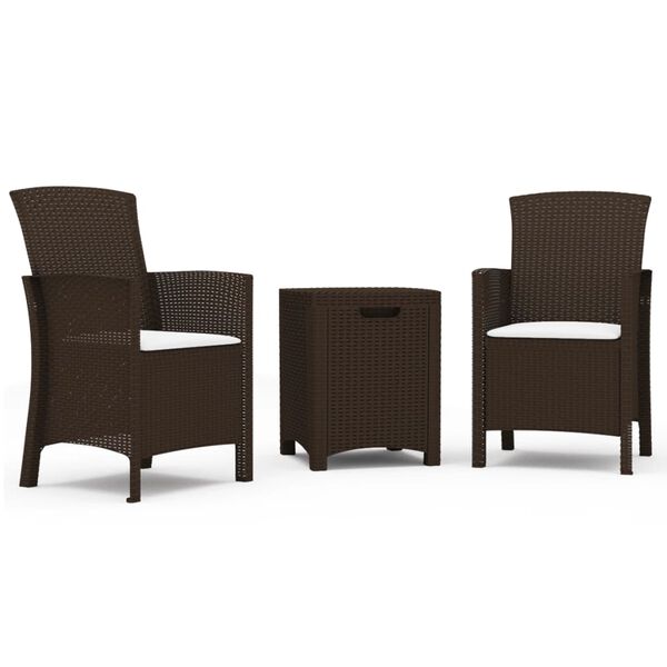 vidaXL 3 pcs conjunto lounge jardim com almofad&otilde;es vime PP castanho