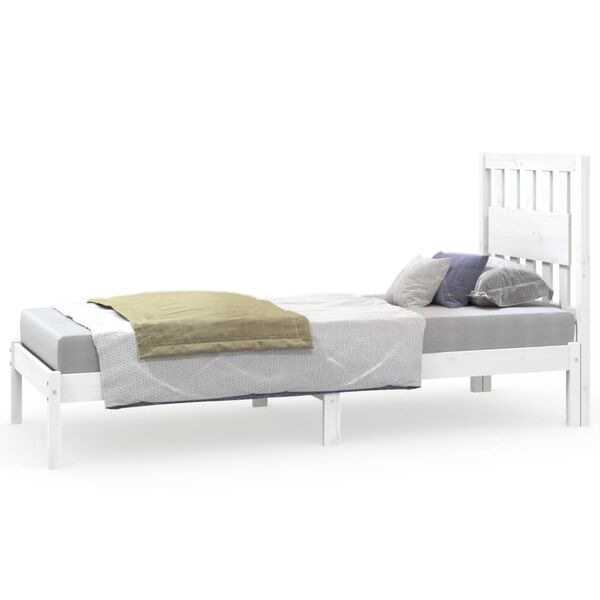 vidaXL Estrutura de cama pequena solteiro 75x190cm pinho maci&ccedil;o branco