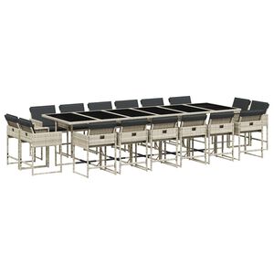 vidaXL 17 pcs conj. jantar jardim c/ almofad&otilde;es vime PE cinzento-claro