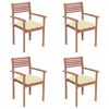 vidaXL Cadeiras de jardim c/ almofad&otilde;es branco nata 4 pcs teca maci&ccedil;a