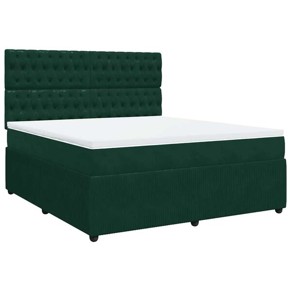 vidaXL Cama com molas/colch&atilde;o 180x200 cm veludo verde-escuro