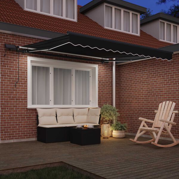 vidaXL Toldo Retr&aacute;til com luzes de tira LED Preto 300 x 250 cm tecido