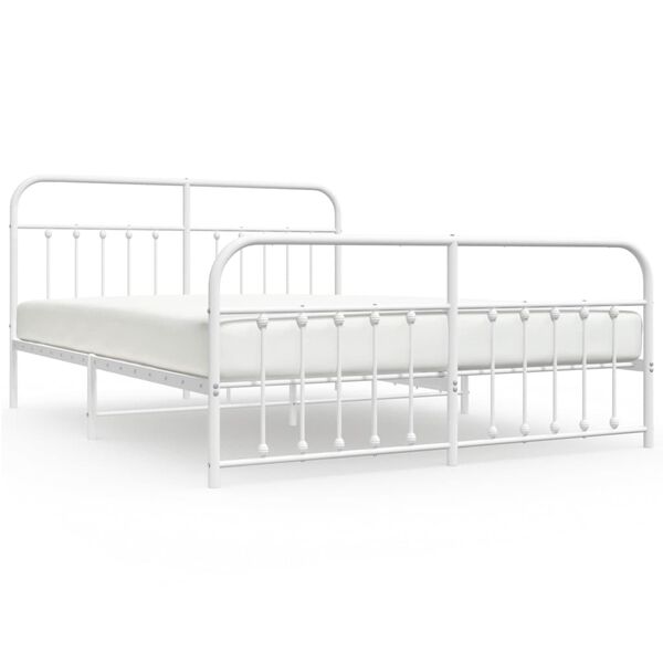 vidaXL Estrutura de cama com cabeceira e p&eacute;s 160x200 cm metal branco