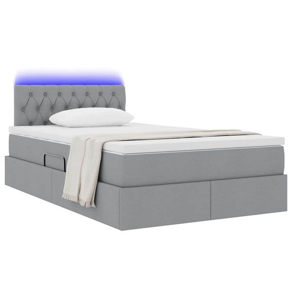 vidaXL Cama com arruma&ccedil;&atilde;o e LED Cinzento-claro 120 x 200 cm tecido