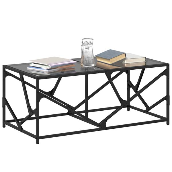 vidaXL Mesa de centro com topo em vidro preto 98,5x50x41 cm a&ccedil;o
