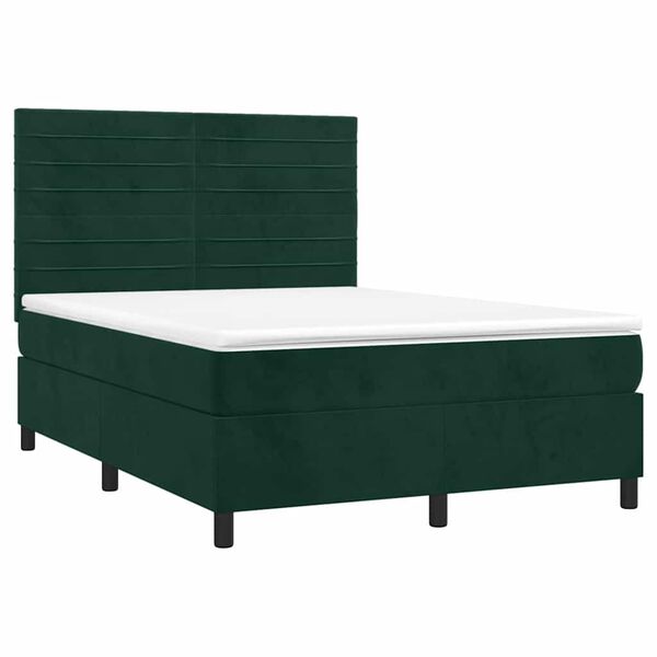vidaXL Cama com molas/colch&atilde;o 140x190 cm veludo verde-escuro
