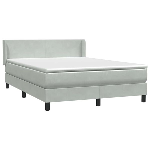 vidaXL Cama com molas/colch&atilde;o 140x220 cm veludo cinzento-claro