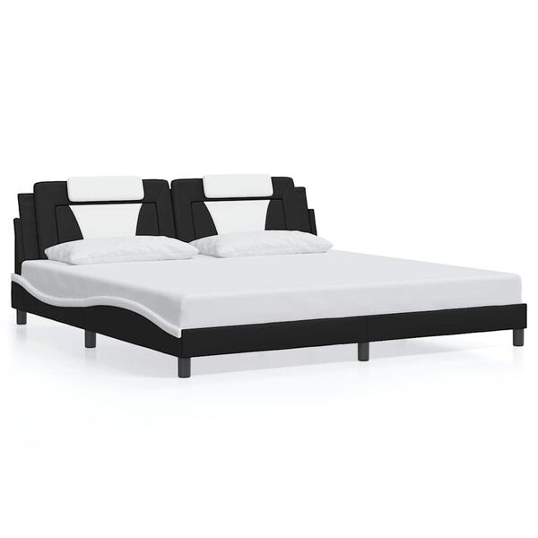vidaXL Estrutura de cama Viana sem colch&atilde;o couro artificial preto e branco