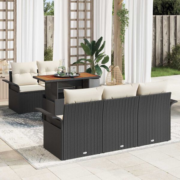 vidaXL Conjunto de Sof&aacute; de Jardim 6 pcs Preto e Creme vime PE