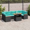 vidaXL 8 pcs conjunto sof&aacute;s de jardim com almofad&otilde;es vime PE preto