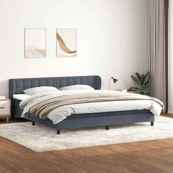 vidaXL Cama com molas/colch&otilde;es 180x220 cm veludo cinzento-escuro