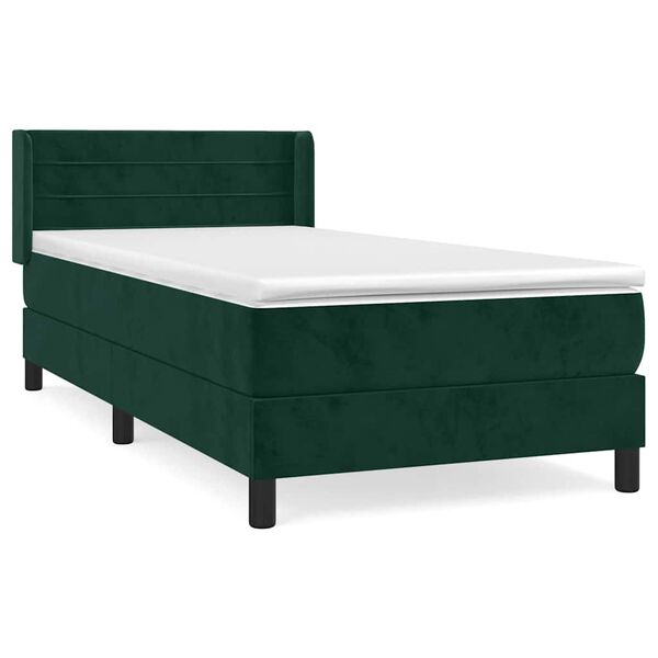 vidaXL Cama com molas/colch&atilde;o 100x200 cm veludo verde-escuro