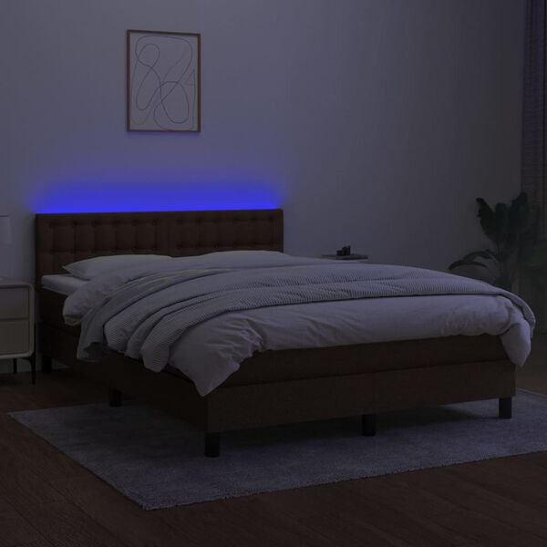 vidaXL Cama box spring c/ colch&atilde;o/LED 140x200cm tecido castanho-escuro