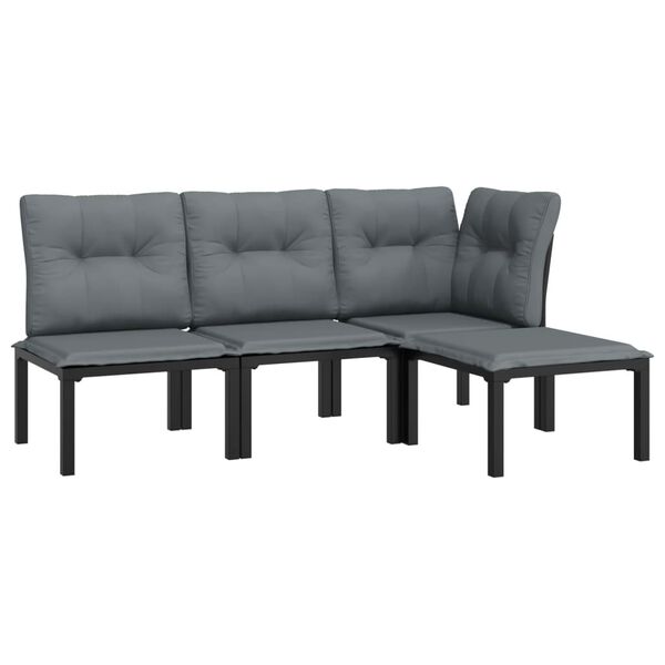 vidaXL 4 pcs conjunto lounge de jardim vime PE preto e cinzento