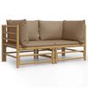 vidaXL Sof&aacute;s canto jardim bambu c/ almofad&otilde;es 2 pcs cinza-acastanhado